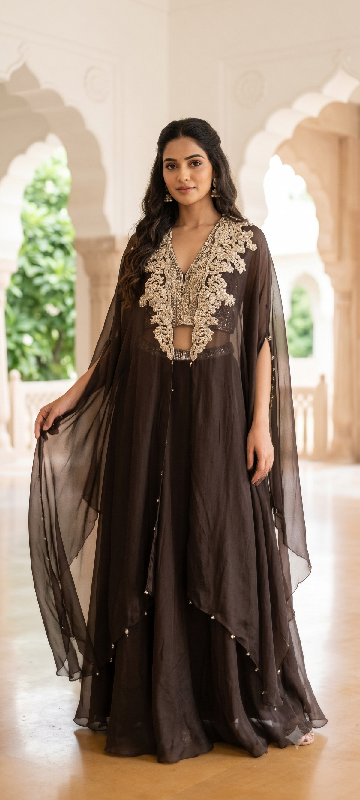 Suvi Black Cape And Sharara Set
