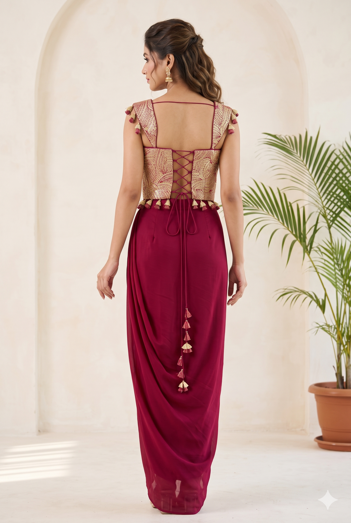 Amalia Coral Pink Drape Dhoti Set with Dupatta