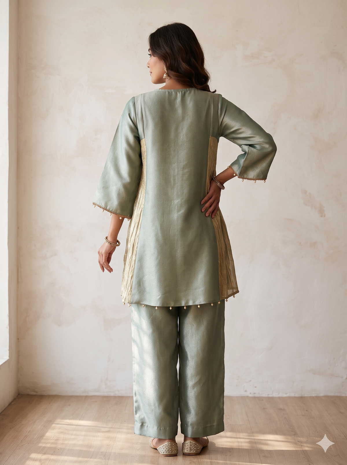 Alba Teal Green Choga with Straight Pants