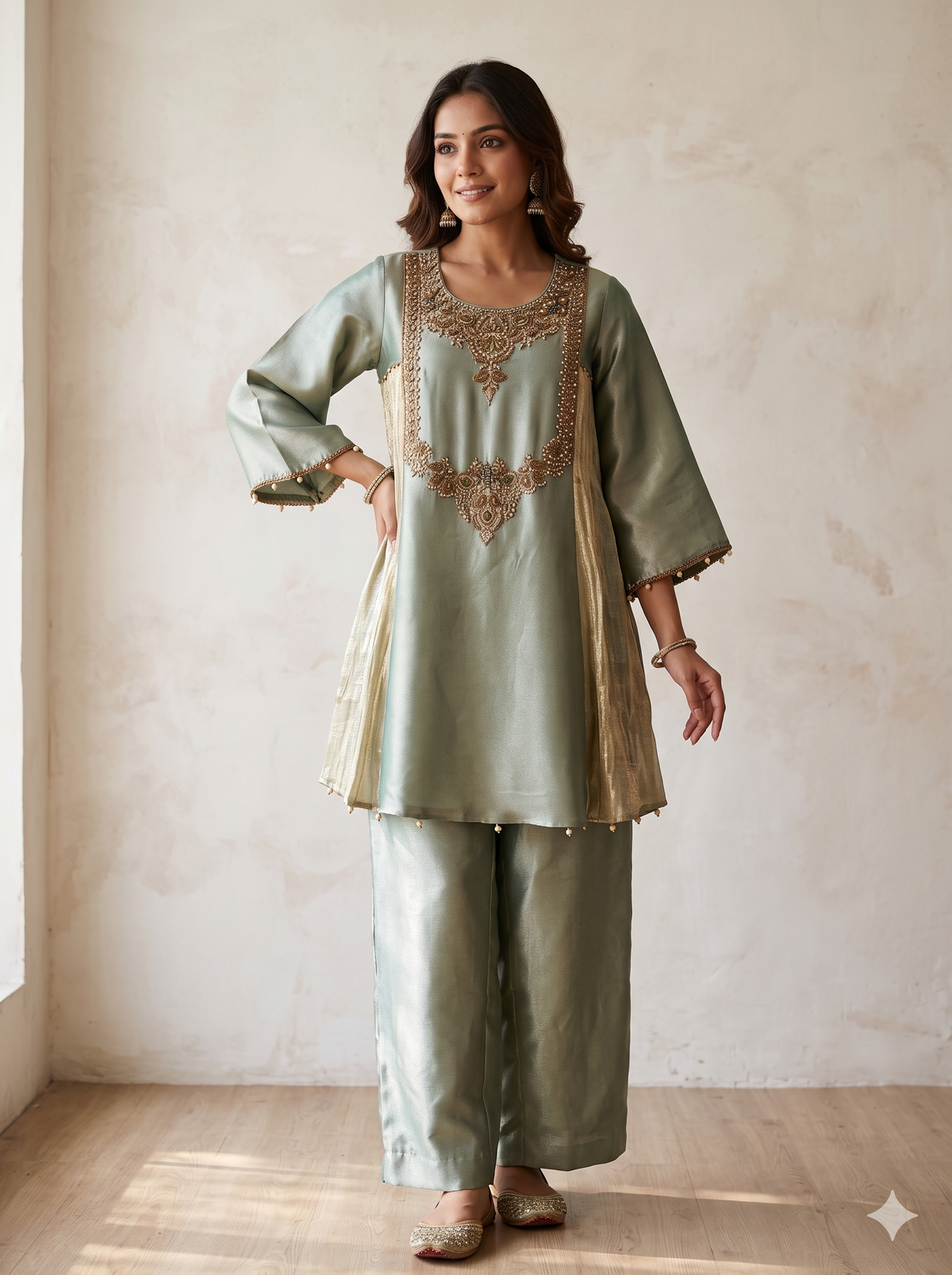 Alba Teal Green Choga with Straight Pants