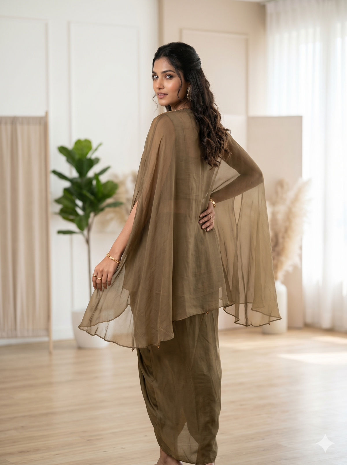 Yuna Olive Green Drape Dhoti Set
