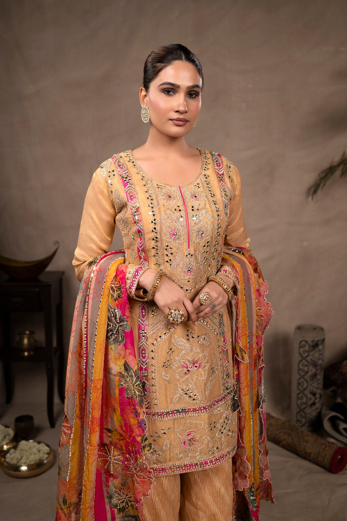 Laila Short Kurta With Crush Sharara And Print Dupatta Set