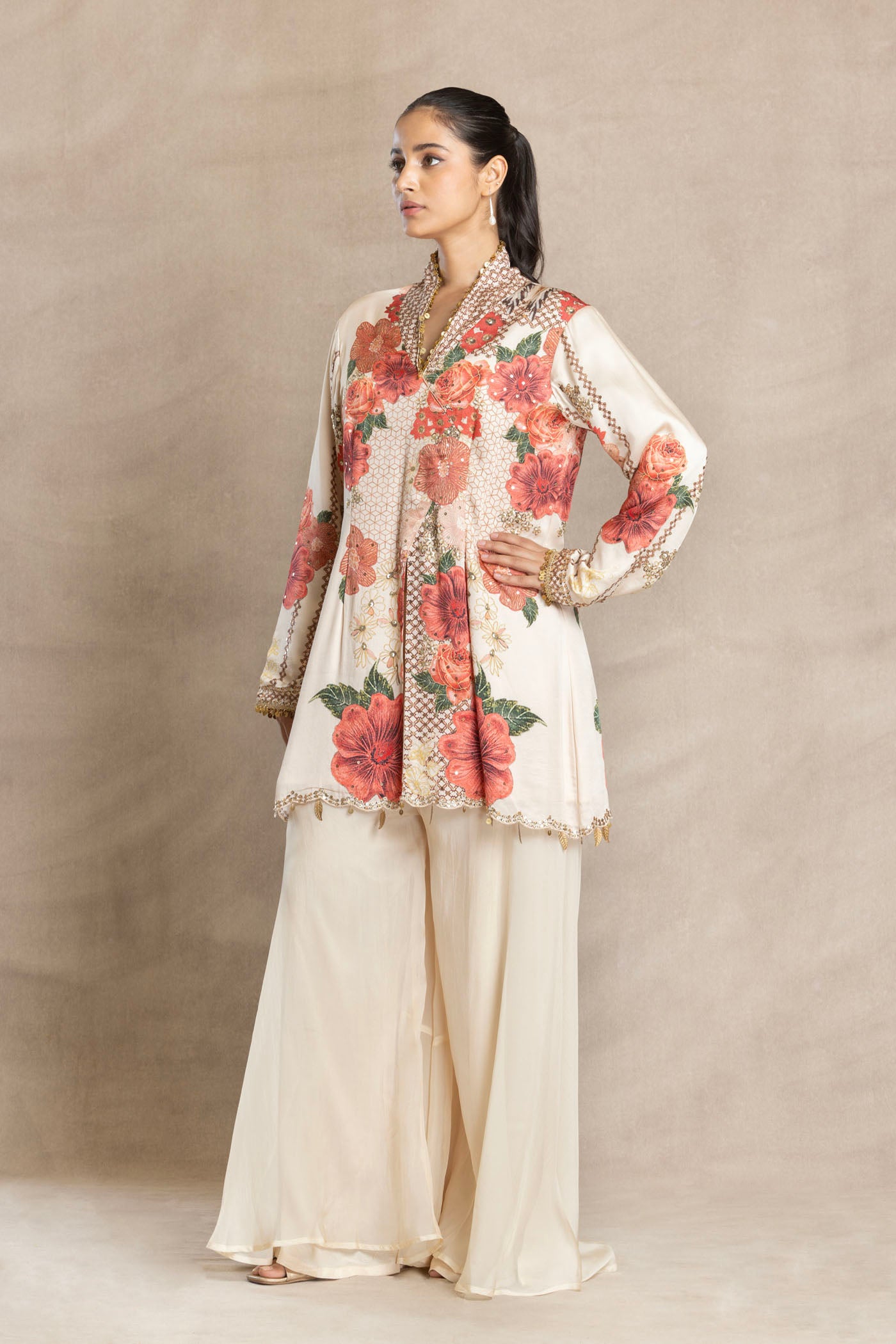 KIKI Short Kurta with Flared Asymmetric Palazzo