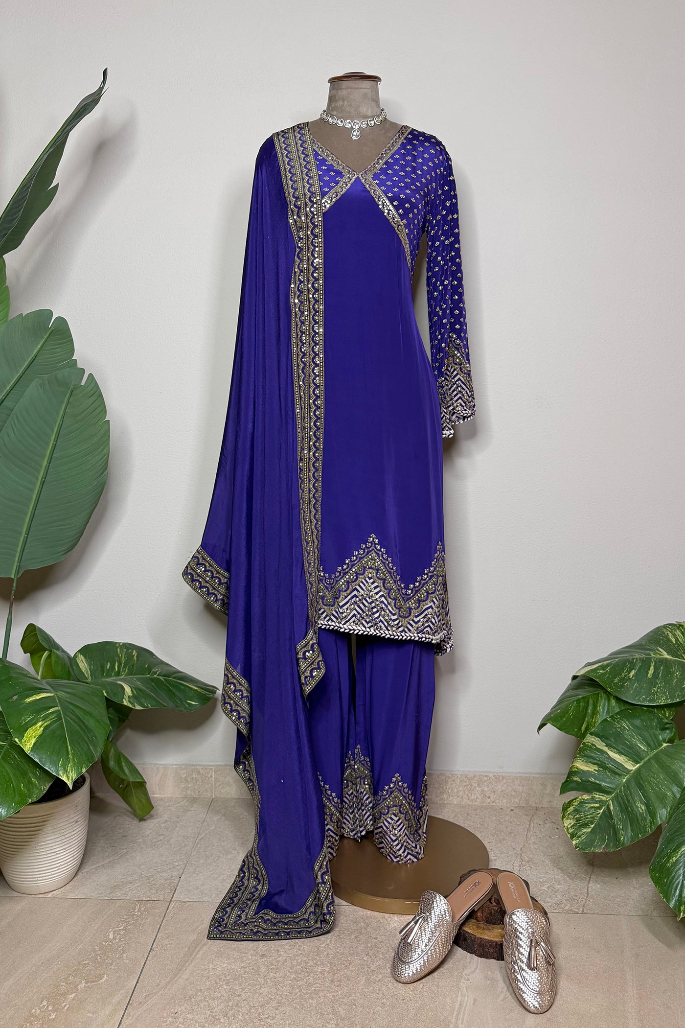 Harini A-Line Kurta with Loose Pants and Printed Dupatta