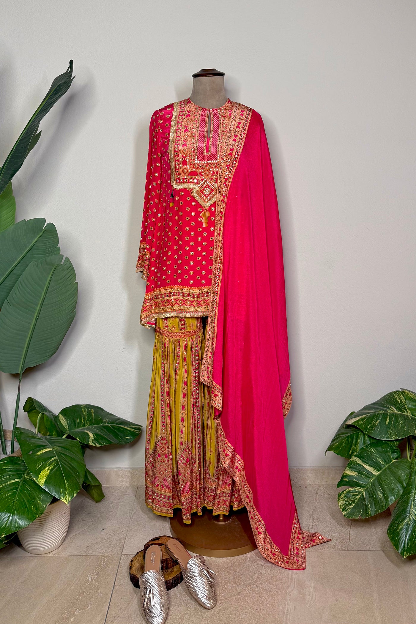 Srishti Printed Crepe A-Line Short Kurta with Garara and Dupatta