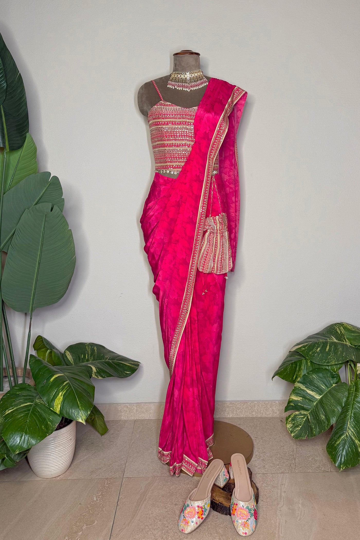 Gulnaar Printed Crepe Stitched Saree with Corset Blouse