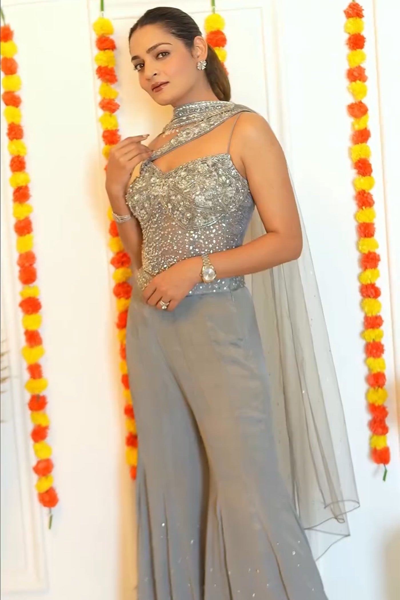 Supriya Nagpal In Elante Grey Corset and Palazzo Set