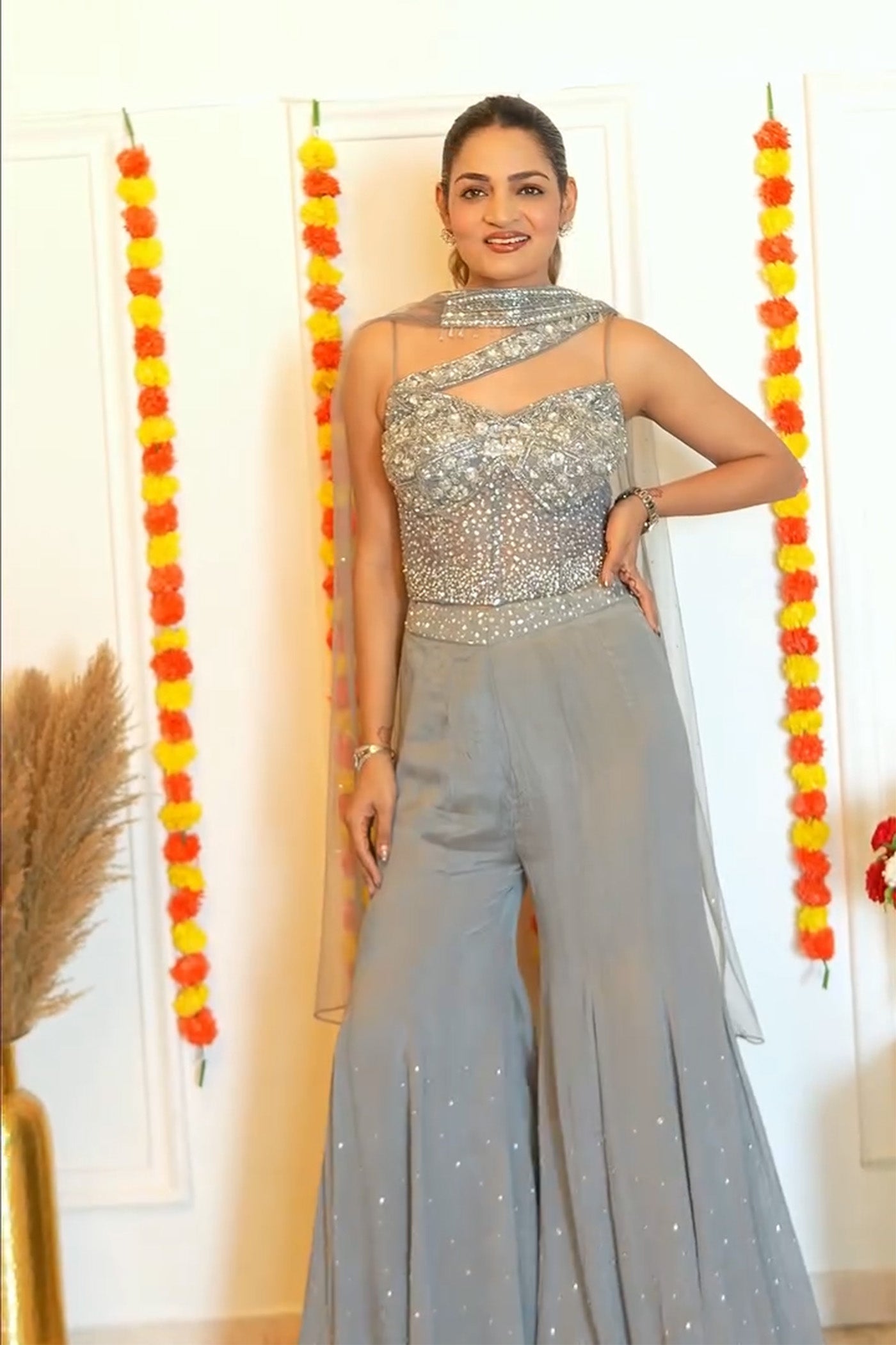 Supriya Nagpal In Elante Grey Corset and Palazzo Set