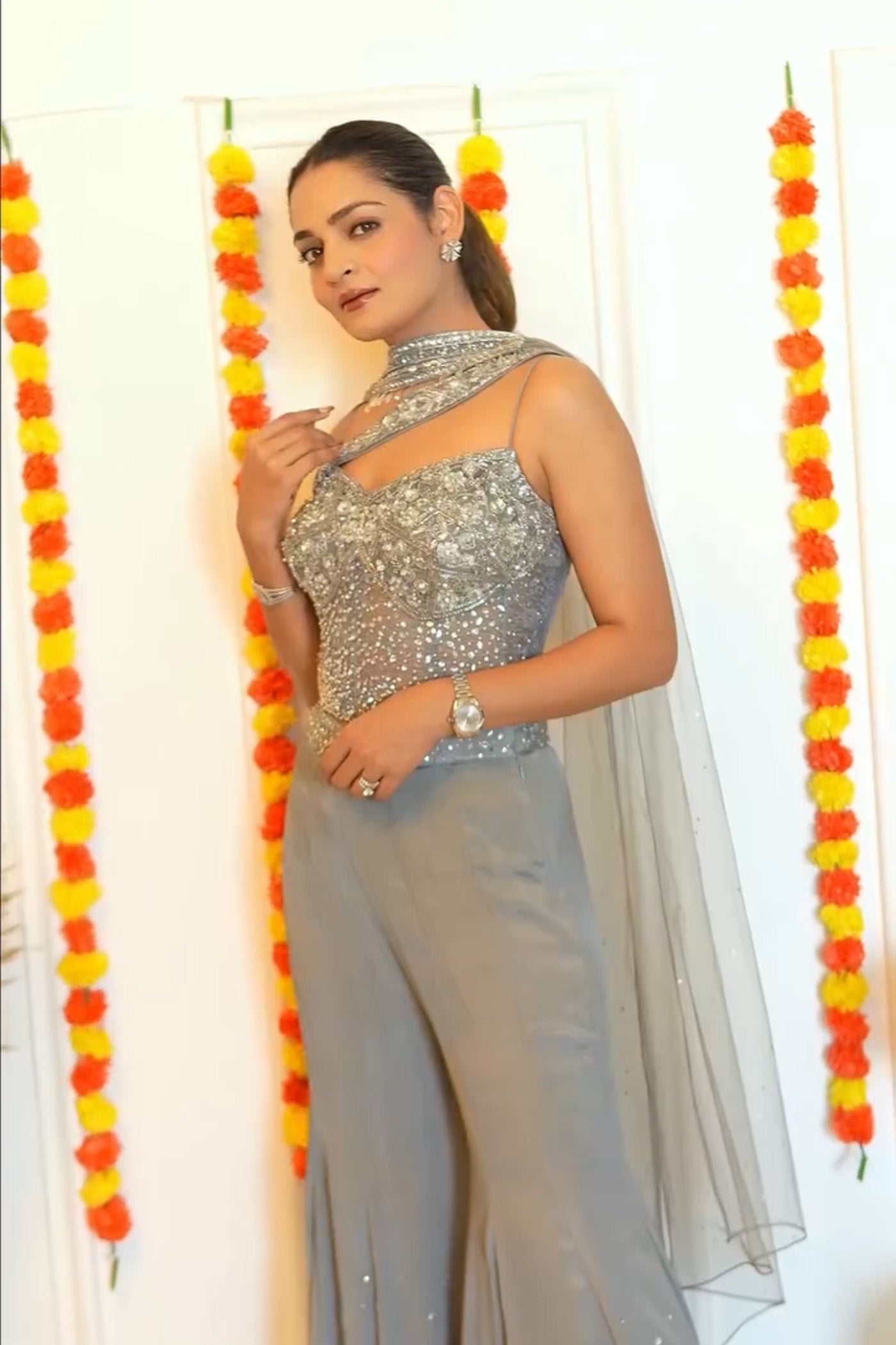 Supriya Nagpal In Elante Grey Corset and Palazzo Set