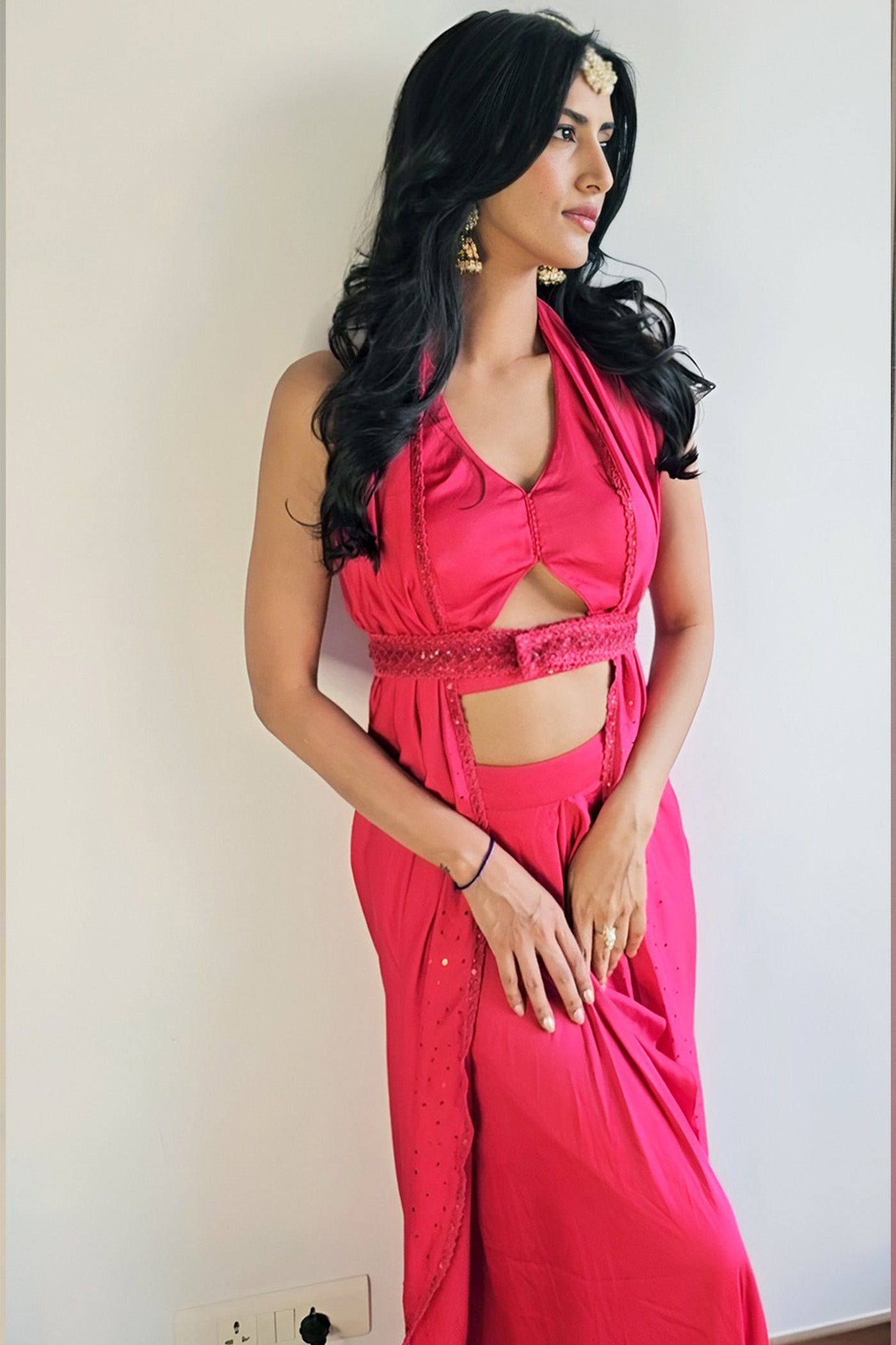 Manasvi In Kay Hot Pink Skirt and Top with Cape