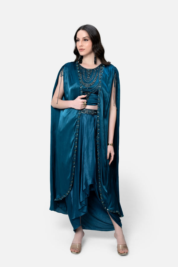 Rumi Blouse Dhoti And Cape Set
