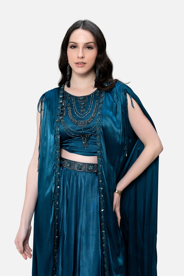 Rumi Blouse Dhoti And Cape Set