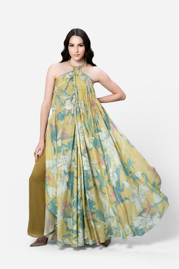 Avanti Printed Long Blouse With Solid Palazzo Dress Set