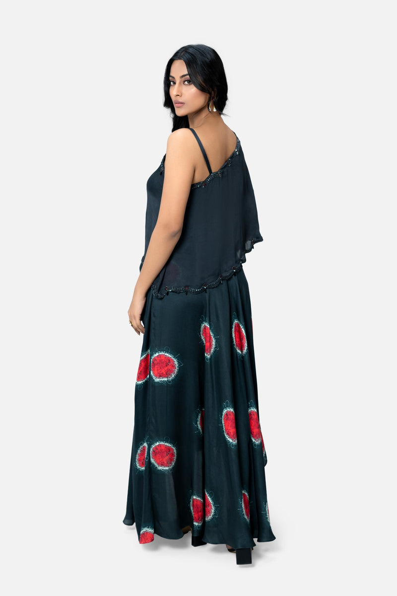 Norma Printed Skirt And Solid Cape Top Set