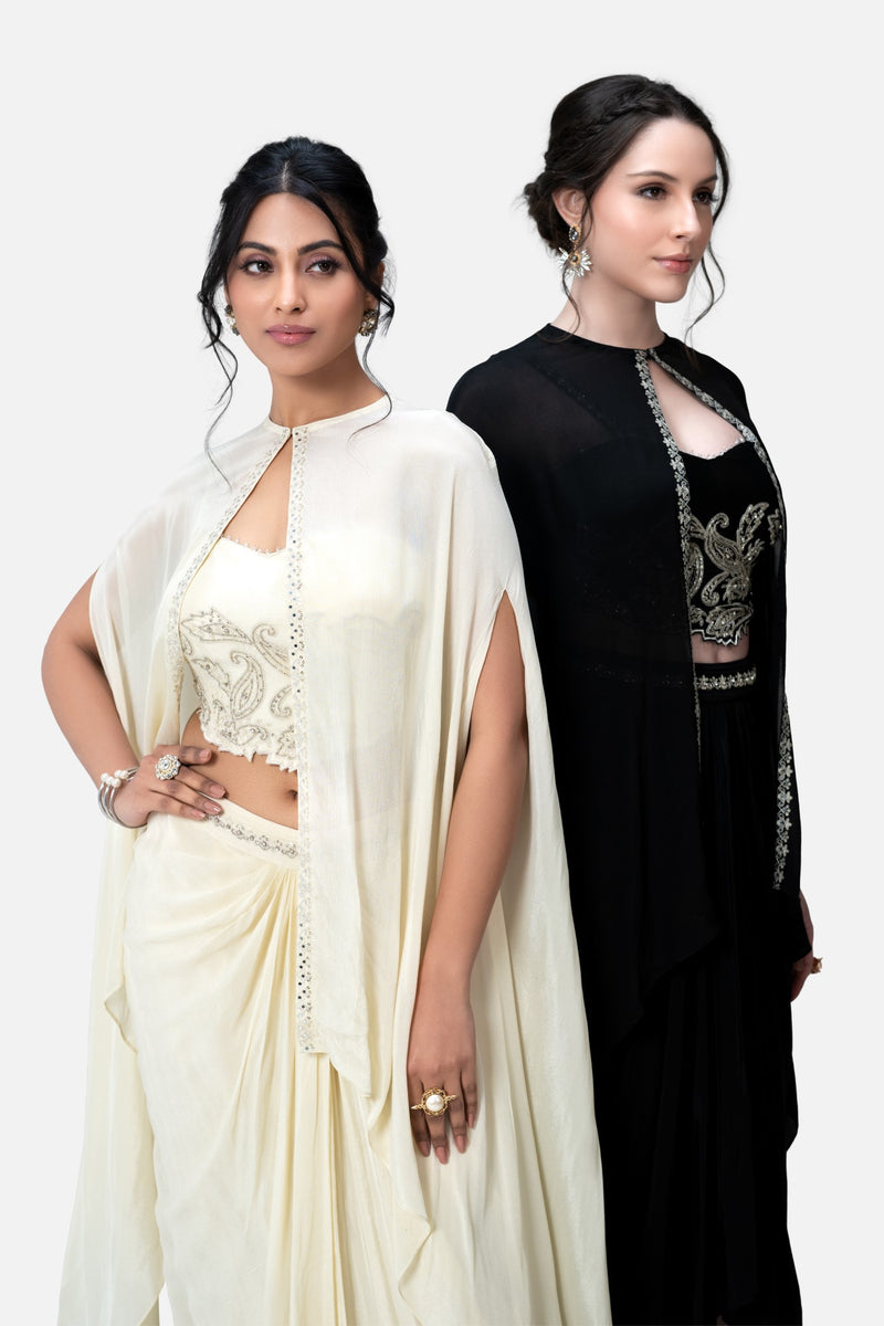 Mikayla Dhoti And Corset Blouse Set With Cape