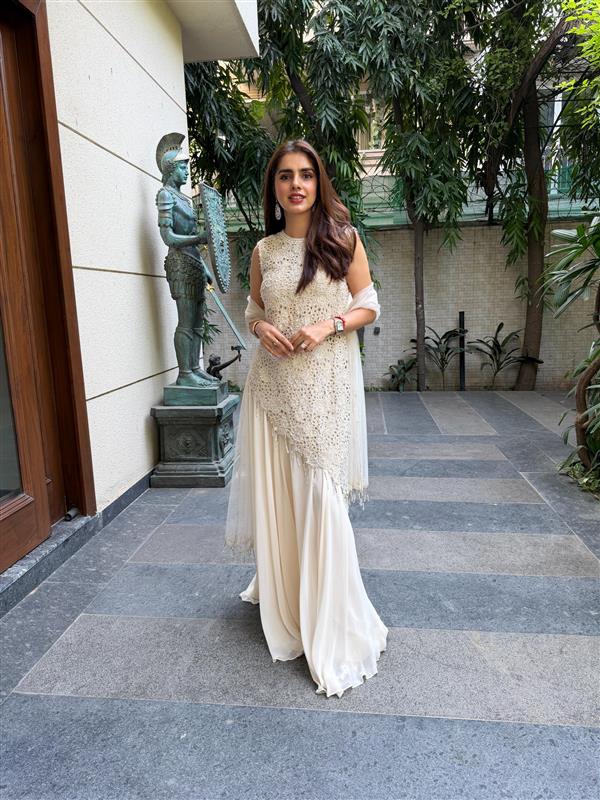 Majesty asymetric top with flared pants and dupatta